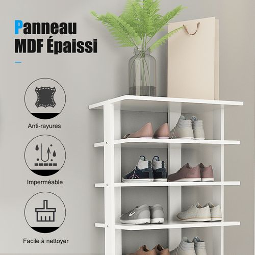 Etagère De Rangement Pour Chaussures En Bois, Avec 7 Niveaux, Blanc