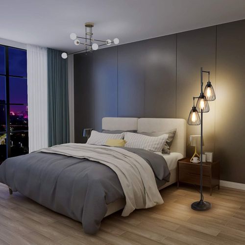 Lampadaire Sur Pieds Rétro Design 170x25cm Avec 3 Abat-jours En Métal,193cm Câble E27