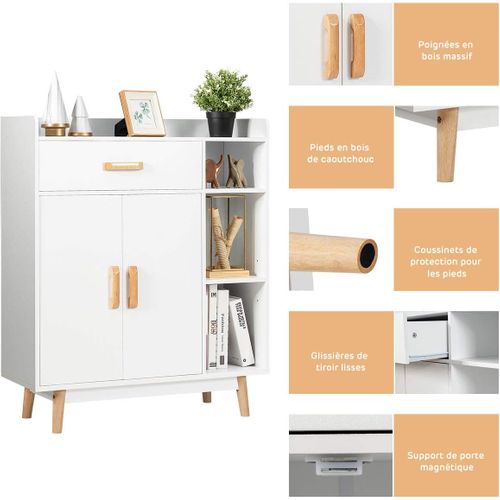 Meuble De Rangement Avec 1 Tiroir, 2 Portes, 3 Etagères Et 4 Pieds,bois