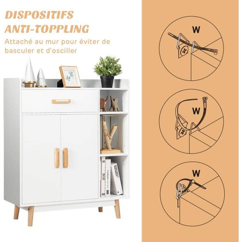 Meuble De Rangement Avec 1 Tiroir, 2 Portes, 3 Etagères Et 4 Pieds,bois