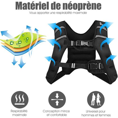Gilet Lesté De 9kg Réglable Pour Cross Training Bande Réflectrice Noir Veste Lesté