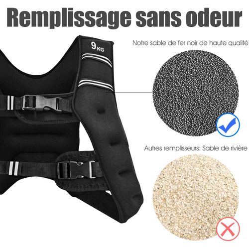 Gilet Lesté De 9kg Réglable Pour Cross Training Bande Réflectrice Noir Veste Lesté
