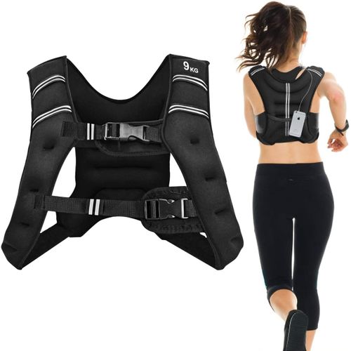 Gilet Lesté De 9kg Réglable Pour Cross Training Bande Réflectrice Noir Veste Lesté