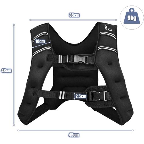 Gilet Lesté De 9kg Réglable Pour Cross Training Bande Réflectrice Noir Veste Lesté
