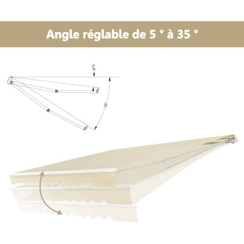 Store Banne De Balcon Rétractable 3,6 X 3m Avec Tissu Résistant Aux Uv Et à L'eau