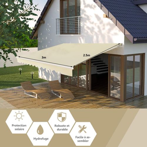 Store Banne De Balcon Rétractable 3,6 X 3m Avec Tissu Résistant Aux Uv Et à L'eau