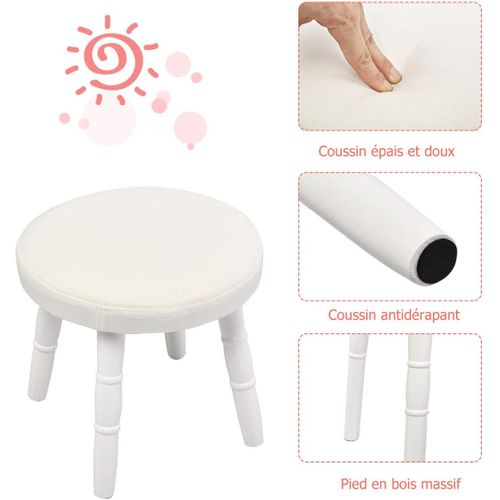 Coiffeuse Avec Tabouret Pour Enfants, Style Princesse Européenne Avec Tiroir Et Miroir Blanc