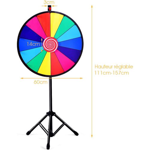 Roue De Prix De 60 Cm, Roue De La Fortune 24 Pouces Avec Trépied 14 Slot Roue De Loterie