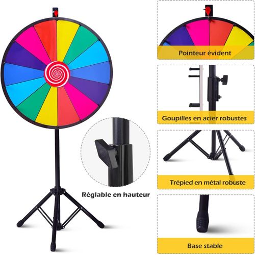 Roue De Prix De 60 Cm, Roue De La Fortune 24 Pouces Avec Trépied 14 Slot Roue De Loterie