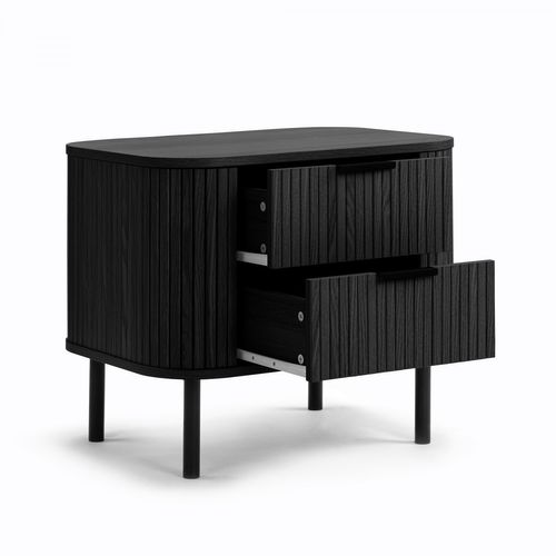 Table De Chevet à 2 Tiroirs Ub2339 Callix Mdf Lattes Noires L.57 Cm