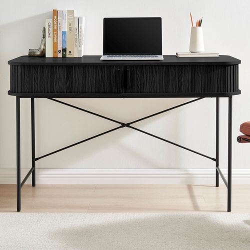 Bureau Noir 2 Portes Coulissantes Callix Ua1512 Mdf Lattes Noires