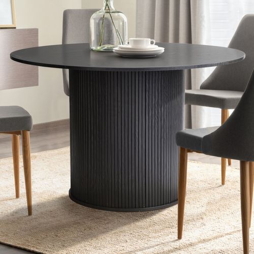 Table à Manger Ronde 110 Cm  4 Personnes Callix Uk0787 Mdf Lattes Noires