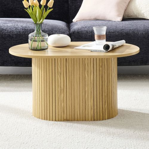 Table Basse Ovale 80 Cm Callix Uh11253 Mdf Lattes Chêne