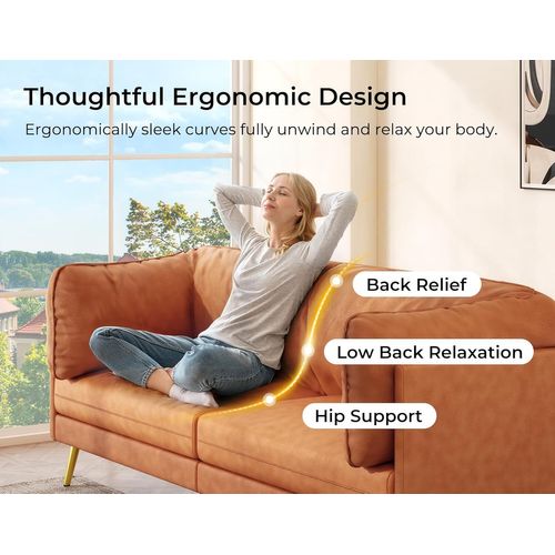 Canapé Droit 3 Places,assemblage Sans Outil,imperméable,185l X 76l X 90h Cm,orange