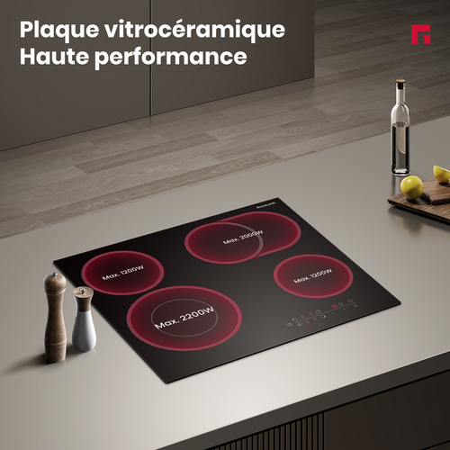 Table De Cuisson Vitrocéramique Ch604bf Encastrable 4 Foyers, Plaque De Cuisson 60cm 6600w