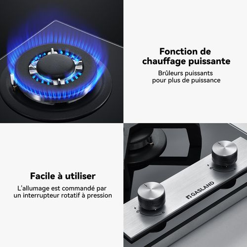 Plaque De Cuisson Gaz Gh30bf 2 Feux, Plaque Gaz Verre Trempé, Noir 30 Cm