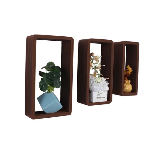 Lot 3 Etagere Biblioteque Rectangle Bois Sombre Vintage