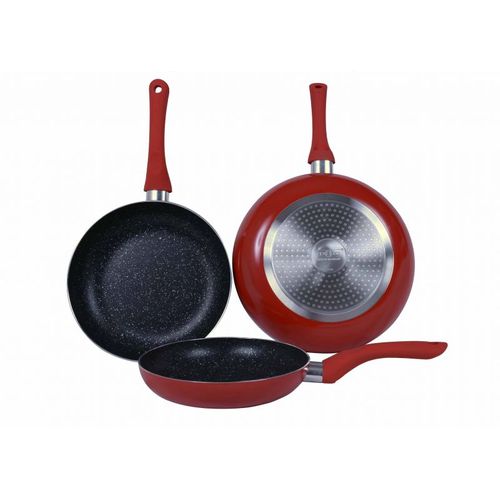 Lot De 3 Poêles En Pierre 20 24 28cm Induction Rouge  Cc2001-red