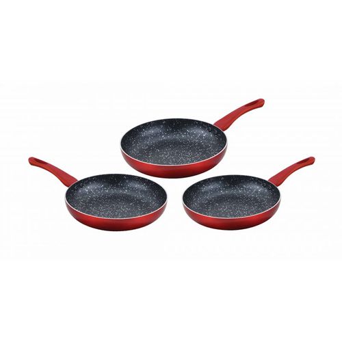 Lot De 3 Poêles En Pierre 20 24 28cm Induction Rouge  Cc2001-red