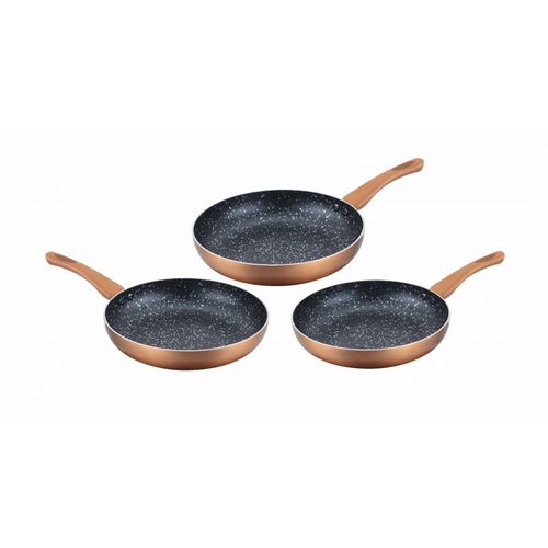 Lot De 3 Poêles En Pierre 20 24 28cm Induction Cuivre  Cc2001-cop