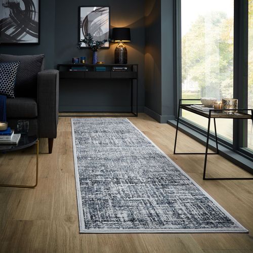 Tapis De Couloir Moderne Echo En Polypropylène - Bleu - 80x300 Cm