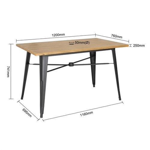 Table Plateau Aluminium Effet Bois Clair 120 X 76 X 75 Cm