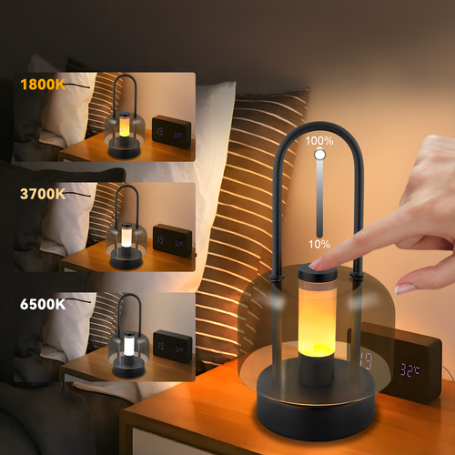 Lampe à Poser LED Portable à Piles Noir - Lampe De Chevet Sans Fil à Intensité Variable De 1800 K