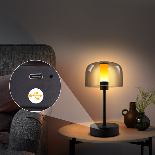 Lampe à Poser De Chevet LED à Piles Noire Intensité Variable Sans Fil Rechargeable Par USB-c