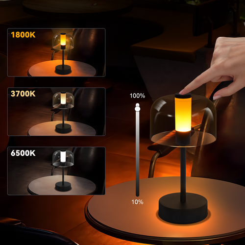 Lampe à Poser De Chevet LED à Piles Noire Intensité Variable Sans Fil Rechargeable Par USB-c