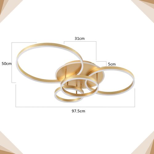 Plafonnier LED Pour Salon Noir à Intensité Variable Design Moderne 61 Cm  Avec Télécommande 50 W