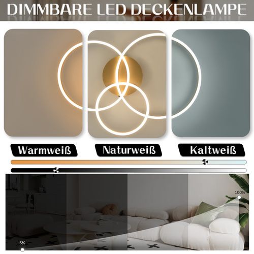 Plafonnier LED Pour Salon Intensité Variable82 Cmavec Télécommande74 W3 Anneaux