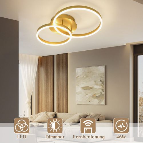 Plafonnier LED à Intensité Variablelampe De Salon Noirelampe De Chambre Moderne46 W2 Anneaux