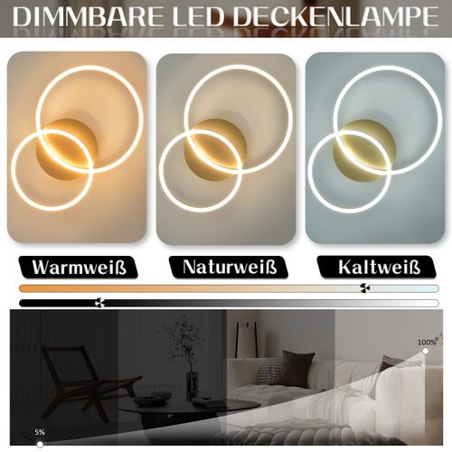 Plafonnier LED à Intensité Variablelampe De Salon Noirelampe De Chambre Moderne46 W2 Anneaux