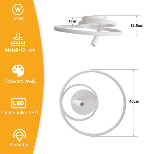 Plafonnier LED à Intensité Variable 40 cmdesign Moderne37 wavec Spotpour Chambre à Couchersalonblanc