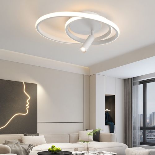Plafonnier LED à Intensité Variable 40 cmdesign Moderne37 wavec Spotpour Chambre à Couchersalonblanc