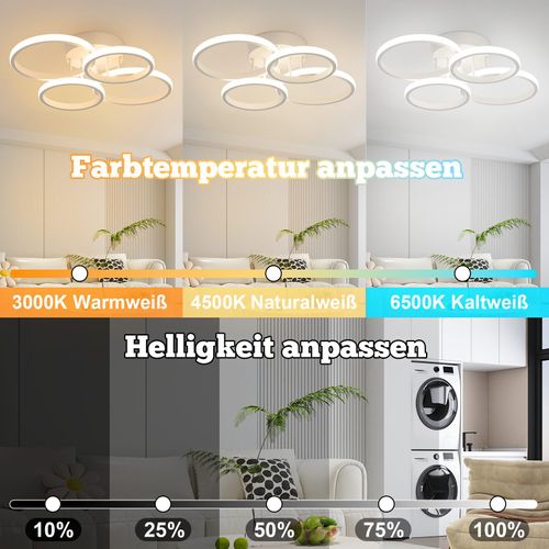 Plafonnier LED Nettlifeplafonnier LED à 4 Anneauxintensité Variableblanc48 Wlampe De Salon