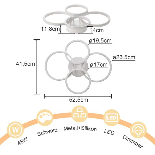 Plafonnier LED Nettlifeplafonnier LED à 4 Anneauxintensité Variableblanc48 Wlampe De Salon