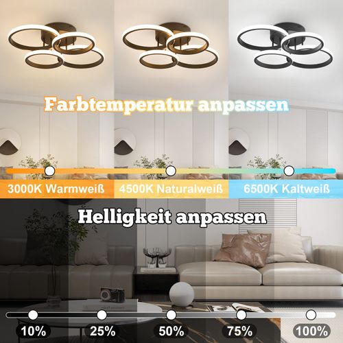 Plafonnier LED Plafonnier LED 4 Anneaux Dimmable Noir 48w Lampe De Salon