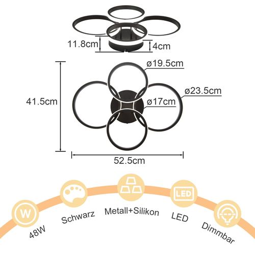 Plafonnier LED Plafonnier LED 4 Anneaux Dimmable Noir 48w Lampe De Salon
