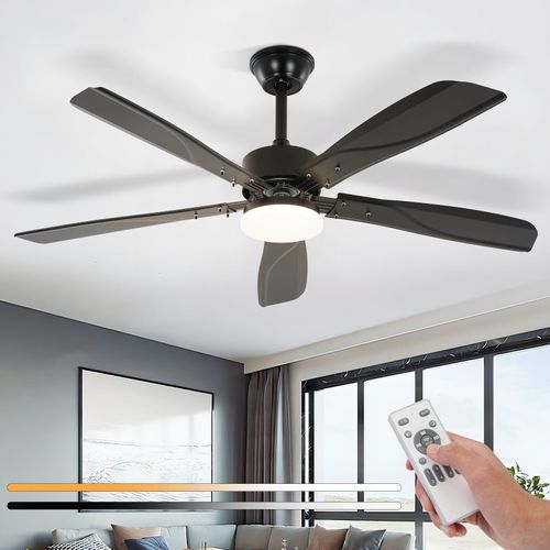 Ventilateur De Plafond Avec Éclairage LED Silencieux à Intensité 23w Noir Minuterie 6 Vitesses
