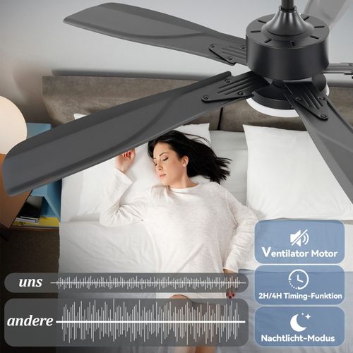 Ventilateur De Plafond Avec Éclairage LED Silencieux à Intensité 23w Noir Minuterie 6 Vitesses