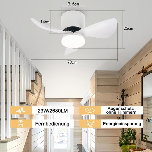 Ventilateur De Plafond Avec Éclairage Variateur Silencieux 70cm LED   6 Vitesses
