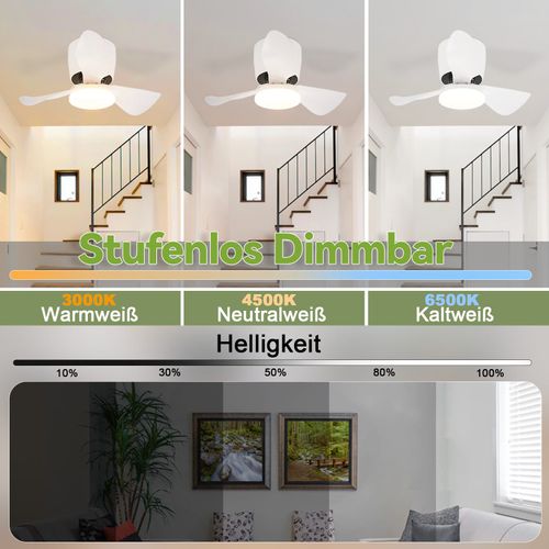 Ventilateur De Plafond Avec Éclairage Variateur Silencieux 70cm LED   6 Vitesses