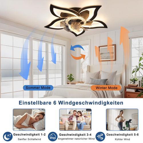 Ventilateur De Plafond LED Avec Éclairage 48 W Noir Silencieux Télécommande 3 Températures