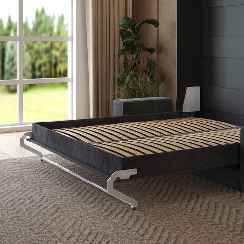 Lit Escamotable Ensemble 2 Placards Étagère Et Canapé 180x200cm Lit Mural Anthracite Inc.led