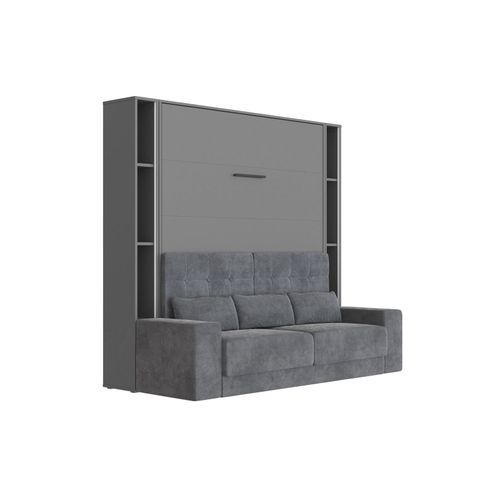 Lit Escamotable Ensemble 2 Placards Étagère Et Canapé 180x200cm Lit Mural Anthracite Inc.led