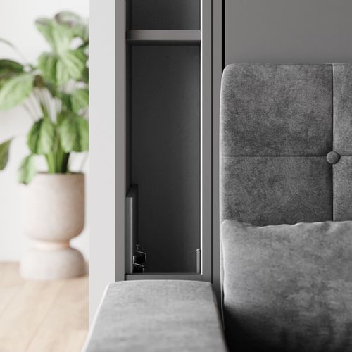 Lit Escamotable Ensemble 2 Placards Étagère Et Canapé 180x200cm Lit Mural Anthracite Inc.led