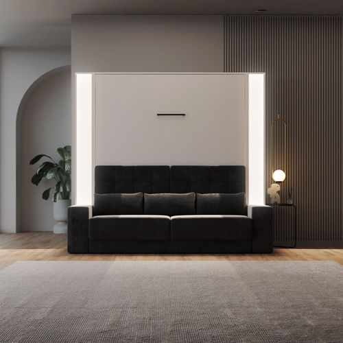 Lit Escamotable Ensemble 2 Placards Étagère Et Canapé 160x200cm Lit Mural Blanc Inc.led