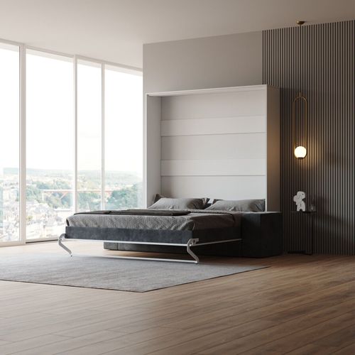 Lit Escamotable Ensemble 2 Placards Étagère Et Canapé 160x200cm Lit Mural Blanc Inc.led