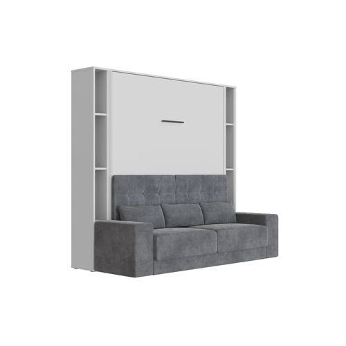 Lit Escamotable Ensemble 2 Placards Étagère Et Canapé 160x200cm Lit Mural Gris Perle Inc.led